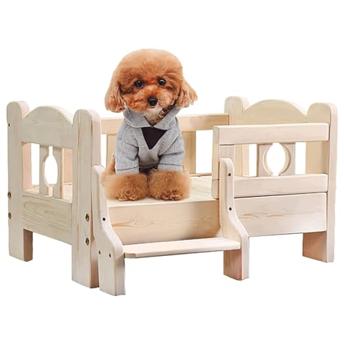 Hundebett aus Holz, Haustierbett mit Geländer, Treppe, Haustierbettrahmen, Massivholzhütte für kleine, mittelgroße Hunde und Katzen Hundebett aus Holz, Haustierbett mit Geländer, Treppe, Haustierbettrahmen, Massivholzhütte für kleine, mittelgroße Hunde und Katzen von FROON