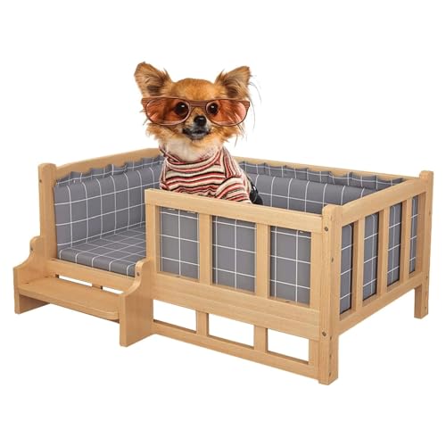 Hundebett aus Holz, abnehmbares kleines Hundebett, mittelgroße Hundebetten, Holzrahmenbetten mit gemütlichem Kissen für Katzen, Hunde, Hasen Hundebett aus Holz, abnehmbares kleines Hundebett, mittelgroße Hundebetten, Holzrahmenbetten mit gemütlichem Kissen für Katzen, Hunde, Hasen von FROON