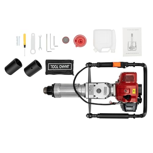 Benzin Pfahlramme 52CC 2 Takt T-Pfosten Pfostenramme Pfostentreiber 45J Aufprallenergie mit 2 Pfosten-Rammköpfen, 1900W Zaunpfahlramme Zaunpfahl-Ramme für Zaun Strommast Leitplanke von FROPIJ