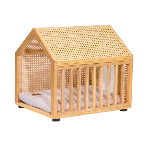 FSJMTQTS Haustierbett aus Korbgeflecht Haustiernest aus Holz und Rattan, Katzennistbett Sommer von FSJMTQTS