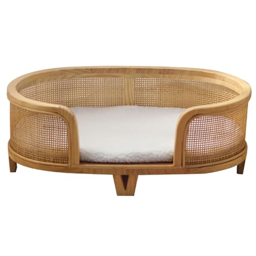 FSJMTQTS Haustierbett aus Korbgeflecht Holz Katzennest Weben Hund Retro Holz Haustierhaus Sommer(58x37x21cm) von FSJMTQTS
