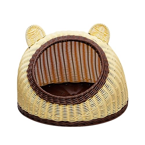 FSJMTQTS Haustierbett aus Korbgeflecht Sommer Katzennest Geschlossenes Haustierhaus Hund Sommer Cool Sommer(Beige) von FSJMTQTS