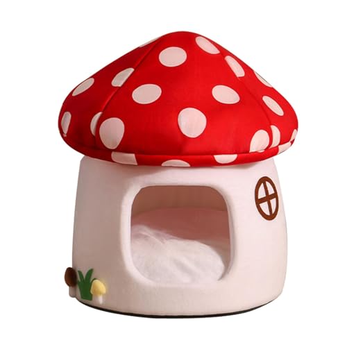 Katzenhöhle,Pilz Katzenbett mit Abnehmbares Kissen, Weich und warm Katzen Bett, Kuschelhöhle, Kuschelbett & große Kuschelhöhle, Katzen Schlafplatz, für Katzen oder kleine Hunde (50x50x47cm) von FSLLWGWG