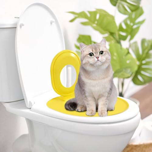 Katzentoiletten Trainer | Toiletten Trainingsset | Wiederverwendbare Katzentoilette Trainingssystem, um Ihrer Katze das Toilettengang beizubringen (Gelb) von FSLLWGWG