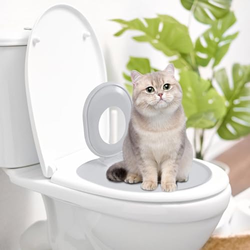 Katzentoiletten Trainer | Toiletten Trainingsset | Wiederverwendbare Katzentoilette Trainingssystem, um Ihrer Katze das Toilettengang beizubringen (Grau) von FSLLWGWG