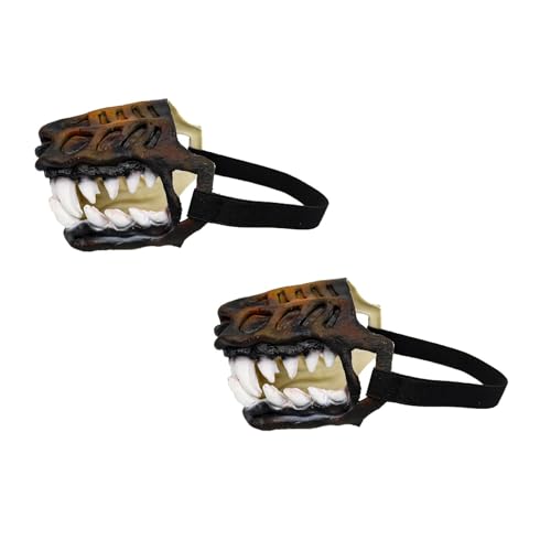 Scary Dog Muzzle for Halloween,Gruseliger Werwolf-Hundemaulkorb mit großen Zähnen – Bunte Zombie-Maske, lustiges Kostüm für Halloween (2 Stück, 32cm) von FSLLWGWG