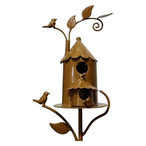 Vogelhaus,Vogelhaus aus Metall mit Ständer, ideal eine Vielzahl von Vögeln, Kunst Vogelhäuschen Gartendekoration (A) von FSLLWGWG
