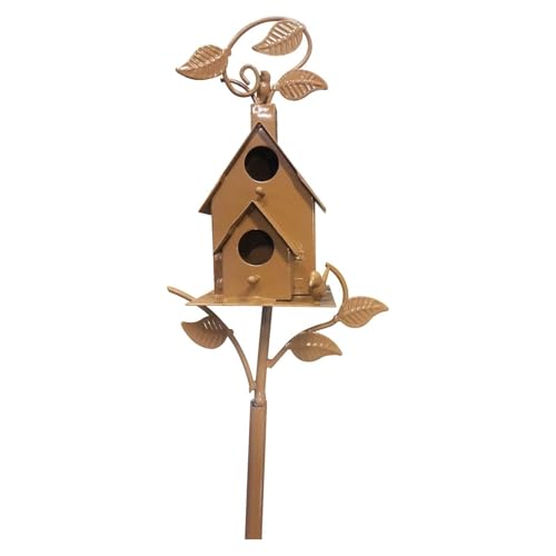 Vogelhaus,Vogelhaus aus Metall mit Ständer, ideal eine Vielzahl von Vögeln, Kunst Vogelhäuschen Gartendekoration (C) von FSLLWGWG