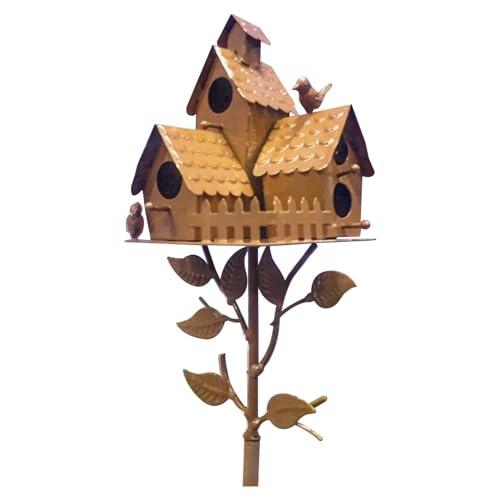 Vogelhaus,Vogelhaus aus Metall mit Ständer, ideal eine Vielzahl von Vögeln, Kunst Vogelhäuschen Gartendekoration (E) von FSLLWGWG