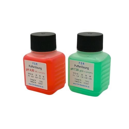 FSRTOP pH 4 und pH 7 Kalibrierlösung Set, je 50 ml Pufferlösung, für pH-Messgeräte, Rot und Grün FSRTOP pH 4 und pH 7 Kalibrierlösung Set, je 50 ml Pufferlösung, für pH-Messgeräte, Rot und Grün von FSRTOP