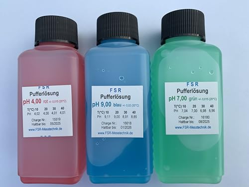 FSRTOP pH Kalibrierlösung Set pH 4 pH 7 pH 9 je 100 ml Kalibrierflüssigkeit Pufferlösung Eichlösung pH Messgerät Tester Eichflüssigkeit Set 300ml von FSRTOP