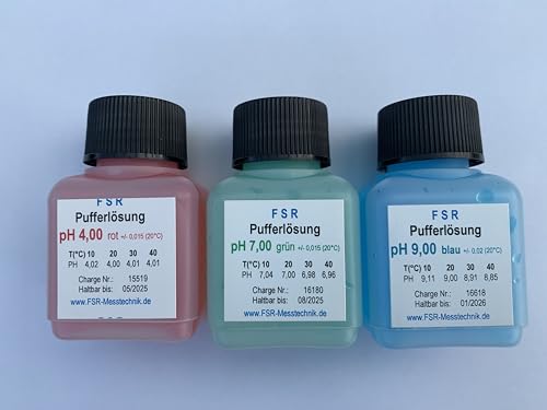 FSRTOP pH Kalibrierlösung Set pH 4 pH 7 pH 9 je 50 ml Kalibrierflüssigkeit Pufferlösung Eichlösung pH Messgerät Tester Eichflüssigkeit Set 150 ml von FSRTOP