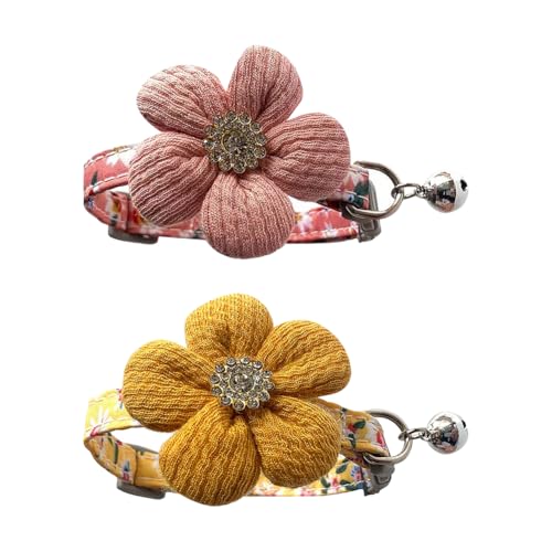 2 Stück kleine Hundehalsbänder mit Blumenmuster, niedlich, verstellbar, mit Blumenmuster, Haustierhalsband, weich, bequem, Katzenhalsbänder mit Glöckchen, für Hochzeit, Urlaub, Rosa, Gelb 2 Stück kleine Hundehalsbänder mit Blumenmuster, niedlich, verstellbar, mit Blumenmuster, Haustierhalsband, weich, bequem, Katzenhalsbänder mit Glöckchen, für Hochzeit, Urlaub, Rosa, Gelb von FSSTUD