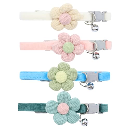 4 Stück Samt-Hundehalsband für kleine Hunde, niedliche Blume, weich, verstellbar, Katzenhalsband, Sicherheits-Schnellverschluss, Katzenhalsband, Blumenmuster, dekoratives kleines Hundehalsband mit 4 Stück Samt-Hundehalsband für kleine Hunde, niedliche Blume, weich, verstellbar, Katzenhalsband, Sicherheits-Schnellverschluss, Katzenhalsband, Blumenmuster, dekoratives kleines Hundehalsband mit von FSSTUD