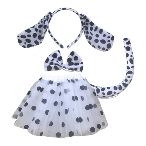 Dalmatiner-Hundekostüm-Set, Dalmatiner-Hundeohren, Stirnband, Fliege, Schwanz, Tierkostüm, Cosplay, Rock, Tier-Kostüm, Halloween, Verkleidungszubehör, 4-teilig Dalmatiner-Hundekostüm-Set, Dalmatiner-Hundeohren, Stirnband, Fliege, Schwanz, Tierkostüm, Cosplay, Rock, Tier-Kostüm, Halloween, Verkleidungszubehör, 4-teilig von FSSTUD