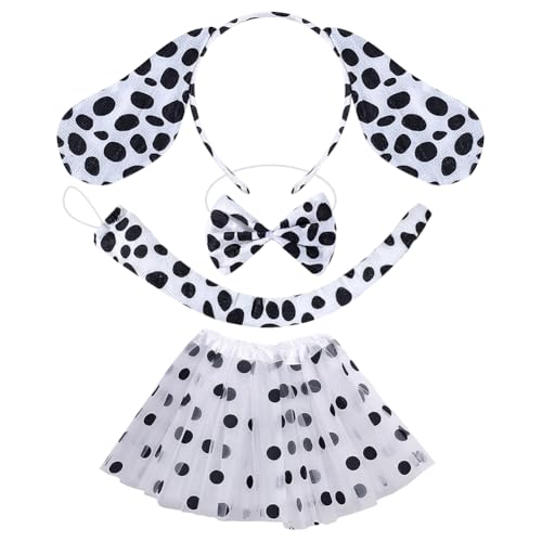 Dalmatiner-Hundekostüm-Set, gepunktete Hundeohren, Stirnband, Dalmatiner, Fliege, Schwanz, gepunktet, Tutu-Rock, Tier-Kostüm, niedliches Hunde-Cosplay-Zubehör für Halloween, Geburtstag, 4-teilig Dalmatiner-Hundekostüm-Set, gepunktete Hundeohren, Stirnband, Dalmatiner, Fliege, Schwanz, gepunktet, Tutu-Rock, Tier-Kostüm, niedliches Hunde-Cosplay-Zubehör für Halloween, Geburtstag, 4-teilig von FSSTUD