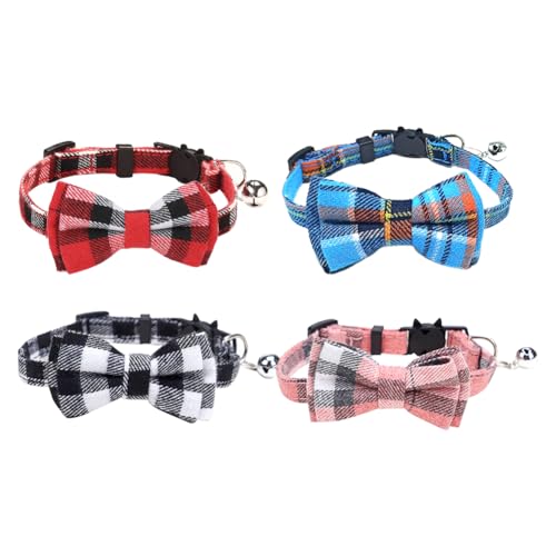 FSSTUD 4 Stück Katzenhalsband mit Fliege, verstellbar, Sicherheitshalsbänder, niedliches Karomuster, Hundehalsband, Schottenkaro, Welpenhalsband, Schnellverschluss, mit Glöckchen FSSTUD 4 Stück Katzenhalsband mit Fliege, verstellbar, Sicherheitshalsbänder, niedliches Karomuster, Hundehalsband, Schottenkaro, Welpenhalsband, Schnellverschluss, mit Glöckchen von FSSTUD