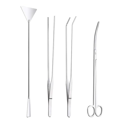 FSSTUD Aquarium-Set aus Edelstahl, lange Pinzette, Schere, Aquarium-Reinigungspinzette, Wasserpflanzenschere, Aquascaping-Werkzeuge, 4-teilig von FSSTUD