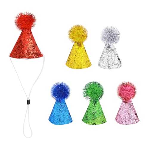 FSSTUD Bunte Katzen-Geburtstagshüte, Mini-Glitzer-Hunde-Partyhüte, niedlich, Welpen, Kätzchen, verstellbare Pailletten-Hut, Welpen, Kostüm, Hut, Zubehör mit Pompons, 6 Stück FSSTUD Bunte Katzen-Geburtstagshüte, Mini-Glitzer-Hunde-Partyhüte, niedlich, Welpen, Kätzchen, verstellbare Pailletten-Hut, Welpen, Kostüm, Hut, Zubehör mit Pompons, 6 Stück von FSSTUD