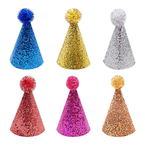 Geburtstagshüte für Katzen und Hunde, bunte Bommeln, Partyhüte, Welpen, Stirnband, Hüte, niedlich, verstellbar, Kegelhüte, Haustier-Mottoparty-Hüte, Mini-Tiere, dekorative Hüte, 6 Stück Geburtstagshüte für Katzen und Hunde, bunte Bommeln, Partyhüte, Welpen, Stirnband, Hüte, niedlich, verstellbar, Kegelhüte, Haustier-Mottoparty-Hüte, Mini-Tiere, dekorative Hüte, 6 Stück von FSSTUD