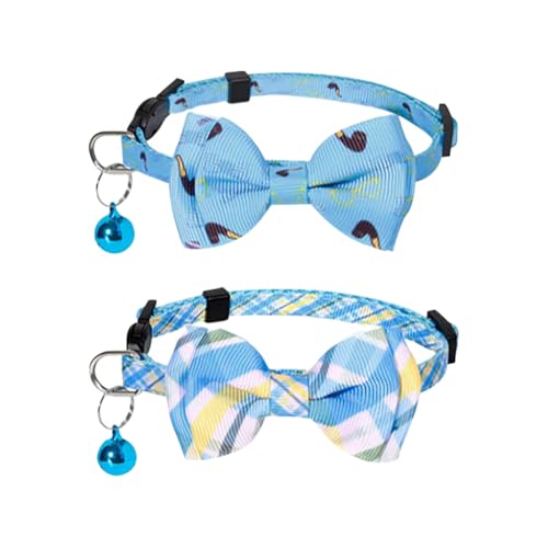 Haustierhalsband, niedlich, mit Fliege, kariert, mit Sicherheitsschnalle, verstellbar, atmungsaktiv, mit Glöckchen, für Mädchen, Jungen, Katzen, 2 Stück Haustierhalsband, niedlich, mit Fliege, kariert, mit Sicherheitsschnalle, verstellbar, atmungsaktiv, mit Glöckchen, für Mädchen, Jungen, Katzen, 2 Stück von FSSTUD