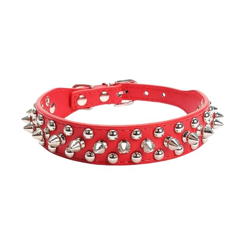 Hundehalsband aus PU-Leder, Nieten, Welpenhalsband, Metallnieten, für Hunde und Katzen, verstellbares Haustierhalsband, weich, mittelgroß, Antibeißhalsband, Haustier-Hundezubehör, Rot Hundehalsband aus PU-Leder, Nieten, Welpenhalsband, Metallnieten, für Hunde und Katzen, verstellbares Haustierhalsband, weich, mittelgroß, Antibeißhalsband, Haustier-Hundezubehör, Rot von FSSTUD