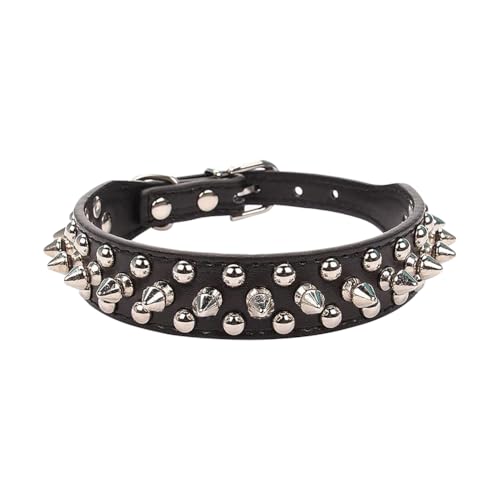 Hundehalsband aus PU-Leder, Nieten, Welpenhalsband, Metallnieten, für Hunde und Katzen, verstellbares Haustierhalsband, weich, mittelgroß, Antibeißhalsband, Haustier-Hundezubehör, Schwarz Hundehalsband aus PU-Leder, Nieten, Welpenhalsband, Metallnieten, für Hunde und Katzen, verstellbares Haustierhalsband, weich, mittelgroß, Antibeißhalsband, Haustier-Hundezubehör, Schwarz von FSSTUD
