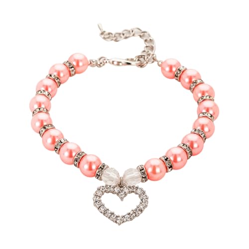 Hundehalsband mit Kunstperlen, Herz, Strass, verstellbar, Katzenhalsband, Glitzer, Kätzchen-Halsband, Kristall, Welpenhalsband, Schmuck mit Metallschnalle, Rosa Hundehalsband mit Kunstperlen, Herz, Strass, verstellbar, Katzenhalsband, Glitzer, Kätzchen-Halsband, Kristall, Welpenhalsband, Schmuck mit Metallschnalle, Rosa von FSSTUD