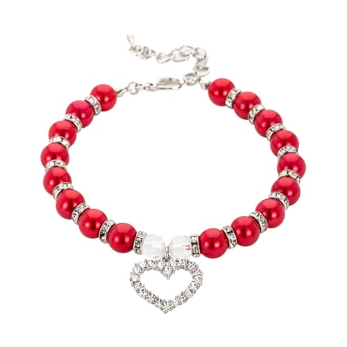 Hundehalsband mit Kunstperlen, Herz, Strass, verstellbar, Katzenhalsband, Glitzer, Kätzchen-Halsband, Kristall, Welpenhalsband, Schmuck mit Metallschnalle, Rot Hundehalsband mit Kunstperlen, Herz, Strass, verstellbar, Katzenhalsband, Glitzer, Kätzchen-Halsband, Kristall, Welpenhalsband, Schmuck mit Metallschnalle, Rot von FSSTUD