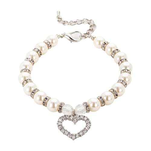 Hundehalsband mit Kunstperlen, Herz, Strass, verstellbar, Katzenhalsband, Glitzer, Kätzchen-Halsband, Kristall, Welpenhalsband, Schmuck mit Metallschnalle, Weiß Hundehalsband mit Kunstperlen, Herz, Strass, verstellbar, Katzenhalsband, Glitzer, Kätzchen-Halsband, Kristall, Welpenhalsband, Schmuck mit Metallschnalle, Weiß von FSSTUD