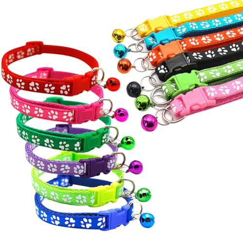 Hundehalsband mit Pfotenabdruck, verstellbar, Schnellverschluss-Schnalle, Katzenhalsband, niedlich, für kleine Hunde, weich, mit Glöckchen, 12 Stück Hundehalsband mit Pfotenabdruck, verstellbar, Schnellverschluss-Schnalle, Katzenhalsband, niedlich, für kleine Hunde, weich, mit Glöckchen, 12 Stück von FSSTUD