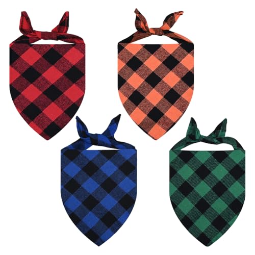 Hundehalstuch, verstellbar, kariert, dreieckig, kariert, Halstuch, Katze, Hund, Halstuch, Halstuch, Bandana, niedliches Welpenhalstuch, Katzentuch, für Weihnachtsfeier, 4 Stück Hundehalstuch, verstellbar, kariert, dreieckig, kariert, Halstuch, Katze, Hund, Halstuch, Halstuch, Bandana, niedliches Welpenhalstuch, Katzentuch, für Weihnachtsfeier, 4 Stück von FSSTUD