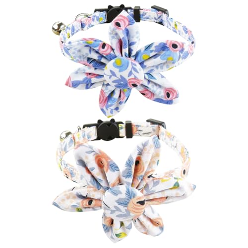 Katzenhalsbänder mit Blumenmuster, niedlich, verstellbar, für Kätzchen, dekoratives Haustierhalsband mit Sicherheitsschnalle, Glocke für Party, Alltag, Orange und Lila, 2 Stück Katzenhalsbänder mit Blumenmuster, niedlich, verstellbar, für Kätzchen, dekoratives Haustierhalsband mit Sicherheitsschnalle, Glocke für Party, Alltag, Orange und Lila, 2 Stück von FSSTUD