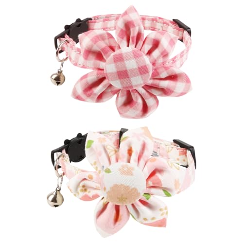 Katzenhalsbänder mit Blumenmuster, niedlich, verstellbar, für Kätzchen, dekoratives Haustierhalsband mit Sicherheitsschnalle, Glocke für Party, Alltag, Rosa, 2 Stück Katzenhalsbänder mit Blumenmuster, niedlich, verstellbar, für Kätzchen, dekoratives Haustierhalsband mit Sicherheitsschnalle, Glocke für Party, Alltag, Rosa, 2 Stück von FSSTUD