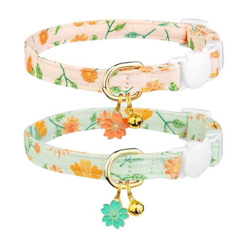 Katzenhalsband aus Baumwolle, niedliches Blumen-Kätzchen-Halsband, Blumendruck, Haustierhalsband, Blumenanhänger, Katzenhalsband, verstellbare Sicherheitsschnalle, Halsband mit Glöckchen für kleine Katzenhalsband aus Baumwolle, niedliches Blumen-Kätzchen-Halsband, Blumendruck, Haustierhalsband, Blumenanhänger, Katzenhalsband, verstellbare Sicherheitsschnalle, Halsband mit Glöckchen für kleine von FSSTUD