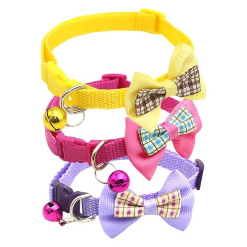 Katzenhalsband mit Fliege, verstellbar, weich, für Welpen, Fliege, niedliches Katzenhalsband, kariert, Haustierhalsband mit Glöckchen, für Festivals, Alltag, Lila, Hot Pink, Gelb, 5 Stück Katzenhalsband mit Fliege, verstellbar, weich, für Welpen, Fliege, niedliches Katzenhalsband, kariert, Haustierhalsband mit Glöckchen, für Festivals, Alltag, Lila, Hot Pink, Gelb, 5 Stück von FSSTUD