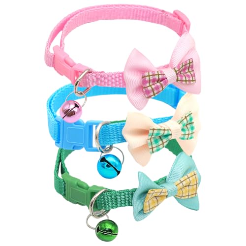 Katzenhalsband mit Fliege, verstellbar, weich, für Welpen, Fliege, niedliches Katzenhalsband, kariert, mit Glöckchen, für Festivals, Alltag, Blau, Rosa, Grün, 5 Stück Katzenhalsband mit Fliege, verstellbar, weich, für Welpen, Fliege, niedliches Katzenhalsband, kariert, mit Glöckchen, für Festivals, Alltag, Blau, Rosa, Grün, 5 Stück von FSSTUD