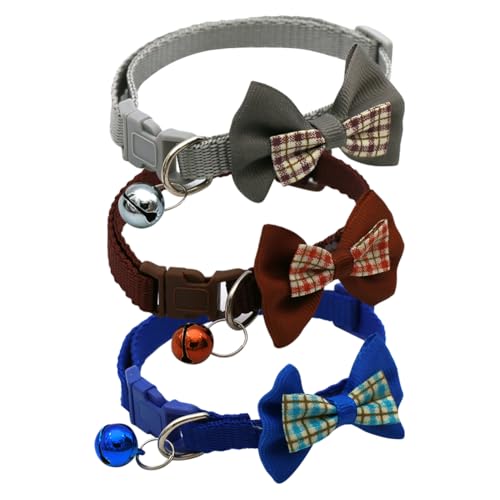 Katzenhalsband mit Fliege, verstellbar, weich, für Welpen, Fliege, niedliches Katzenhalsband, kariert, mit Glöckchen, für Festivals, Alltag, Königsblau, Kaffeegrau, 5 Stück Katzenhalsband mit Fliege, verstellbar, weich, für Welpen, Fliege, niedliches Katzenhalsband, kariert, mit Glöckchen, für Festivals, Alltag, Königsblau, Kaffeegrau, 5 Stück von FSSTUD