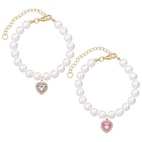 Katzenhalsband mit Kunstperlen, für kleine Hunde, Herz-Halskette, verstellbar, für Welpen, Perlen, Haustierhalsband, elegantes Kätzchen-Halsband, niedliches Haustier-Schmuck-Accessoire für Hochzeit, Katzenhalsband mit Kunstperlen, für kleine Hunde, Herz-Halskette, verstellbar, für Welpen, Perlen, Haustierhalsband, elegantes Kätzchen-Halsband, niedliches Haustier-Schmuck-Accessoire für Hochzeit, von FSSTUD