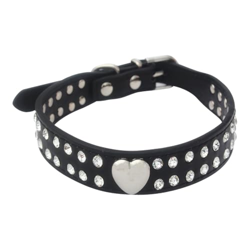 Kleines Strass-Hundehalsband, Herz, Kätzchen, Kristall, Welpenhalsband, verstellbar, PU-Leder, Katzenhalsband, Glitzer-Schmuckstein, Haustier-Halsbänder für Mädchen, Hunde, Schwarz Kleines Strass-Hundehalsband, Herz, Kätzchen, Kristall, Welpenhalsband, verstellbar, PU-Leder, Katzenhalsband, Glitzer-Schmuckstein, Haustier-Halsbänder für Mädchen, Hunde, Schwarz von FSSTUD