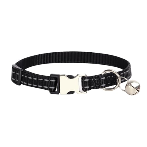 Reflektierendes Nylon-Halsband für kleine Hunde, Glöckchen, Metall-Sicherheitsschnalle, Katzenhalsband, einfarbig, atmungsaktiv, weich, verstellbar, Welpenhalsband für kleine Haustiere, Schwarz Reflektierendes Nylon-Halsband für kleine Hunde, Glöckchen, Metall-Sicherheitsschnalle, Katzenhalsband, einfarbig, atmungsaktiv, weich, verstellbar, Welpenhalsband für kleine Haustiere, Schwarz von FSSTUD