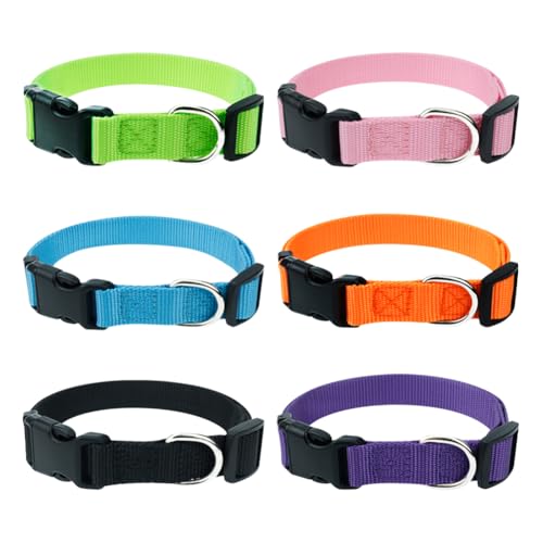 Verstellbare Nylon-Hundehalsbänder, mehrfarbig, einfarbig, Schnellverschluss-Schnalle, Haustierhalsbänder, weich, atmungsaktiv, für Spaziergänge, Training, 6 Stück Verstellbare Nylon-Hundehalsbänder, mehrfarbig, einfarbig, Schnellverschluss-Schnalle, Haustierhalsbänder, weich, atmungsaktiv, für Spaziergänge, Training, 6 Stück von FSSTUD