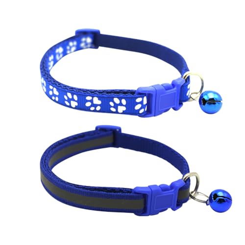 Verstellbares Haustierhalsband-Set, Pfotenabdruck, weich, reflektierend, Katzenhalsband, Schnellverschluss, Welpenhalsband, klassisches Haustierhalsband mit Glöckchen für Kätzchen, kleine Hunde, 2 Verstellbares Haustierhalsband-Set, Pfotenabdruck, weich, reflektierend, Katzenhalsband, Schnellverschluss, Welpenhalsband, klassisches Haustierhalsband mit Glöckchen für Kätzchen, kleine Hunde, 2 von FSSTUD