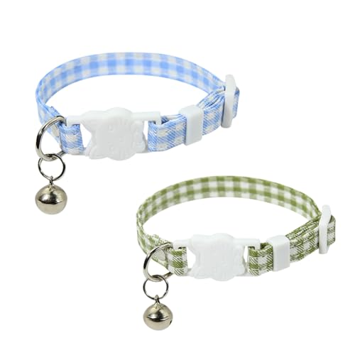 Verstellbares kariertes Katzenhalsband, kariert, Kätzchen-Halsband, Gingham, für kleine Hunde, niedlich, Sicherheitshalsband, dekoratives weibliches Welpenhalsband mit Glöckchen, für Geburtstag von FSSTUD