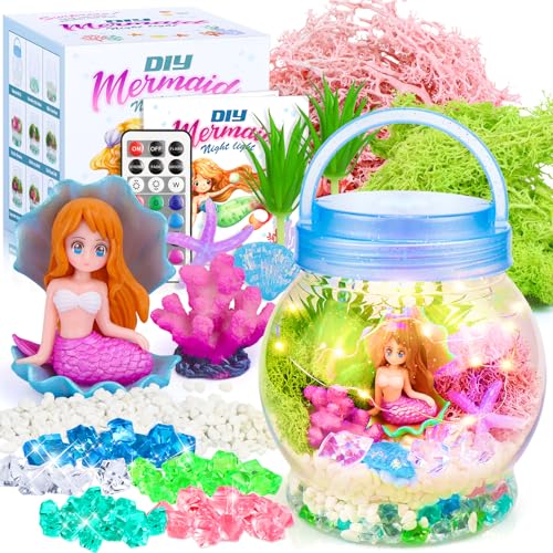 Meerjungfrau-Terrarium-Set zum Selbermachen, beleuchtetes Meerjungfrauen-Terrarium-Set für Kinder, 3 Lichtmodi, Meerjungfrauen-Spielzeug und Aktivitäten-Kits, Geschenke, Kunst und Handwerk, von FTUREERA