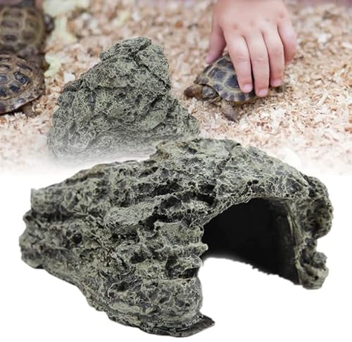 FTVOGUE Steinhöhlenunterstand aus Kunstharz, Verstecktes Schildkrötenhaus für Reptilien, Schildkröten, Fische, Frösche, Zoo, Aquarium, Dekoration, Ornament(13.5 x 11 x 8cm) von FTVOGUE