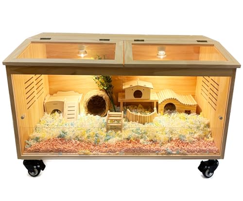 Chick Brood Box Kükenaufzuchtbox aus natürlichem Kiefernholz, Ausgestattet mit einem beheizten Lampenhalter und Thermostat,und ausgestattet mit 4-Bremsrollen, für Küken/Hamste kausicheres(80x40x40cm) von FTYSXP