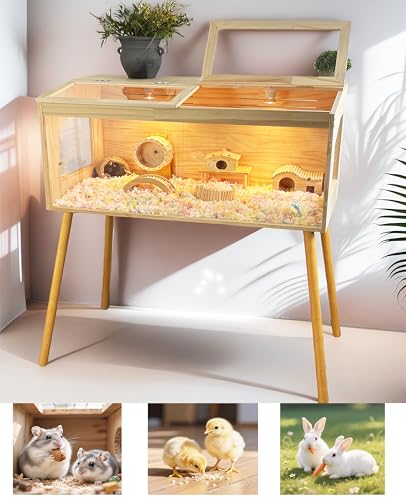 Hamsterkäfig Naturkiefernholz kükenaufzuchtbox mitTemperaturregler& Heizleuchten-Schiebetüren und 4x70 cm Massivholzbeine Für Hamster, Hühnchen,Vögel, Eidechsen Zuchtung (100 * 52 * 53 cm) von FTYSXP
