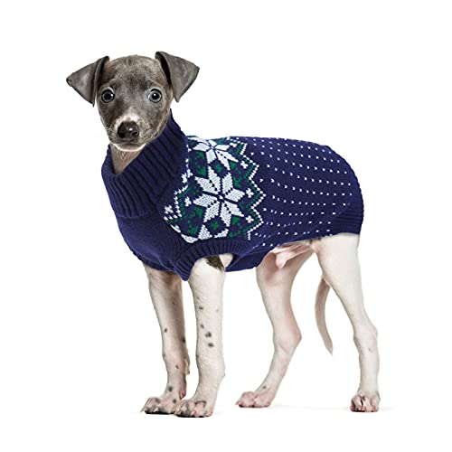 FUAMEY Hund Christamas Pullover, warmer Hundepullover klassische Schneeflocke Neujahr Rollkragenpullover Strickwaren kaltes Wetter Hunde Pullover für kleine mittelgroße Hunde Welpen & Katzen Bulldoggen Corgi mit Leinenloch von FUAMEY