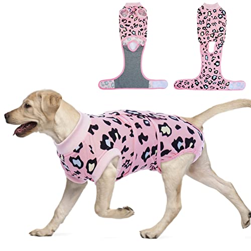 FUAMEY Hunde-Erholungsanzug, Haustier-Körperanzug nach Operationen, Lepard bedruckt, für Hündinnen, männliche Hunde, Hunde-Einteiler Alternative zu Kegel-E-Halsband, Haustier-Bauch-Anti-Leck-Shirt von FUAMEY